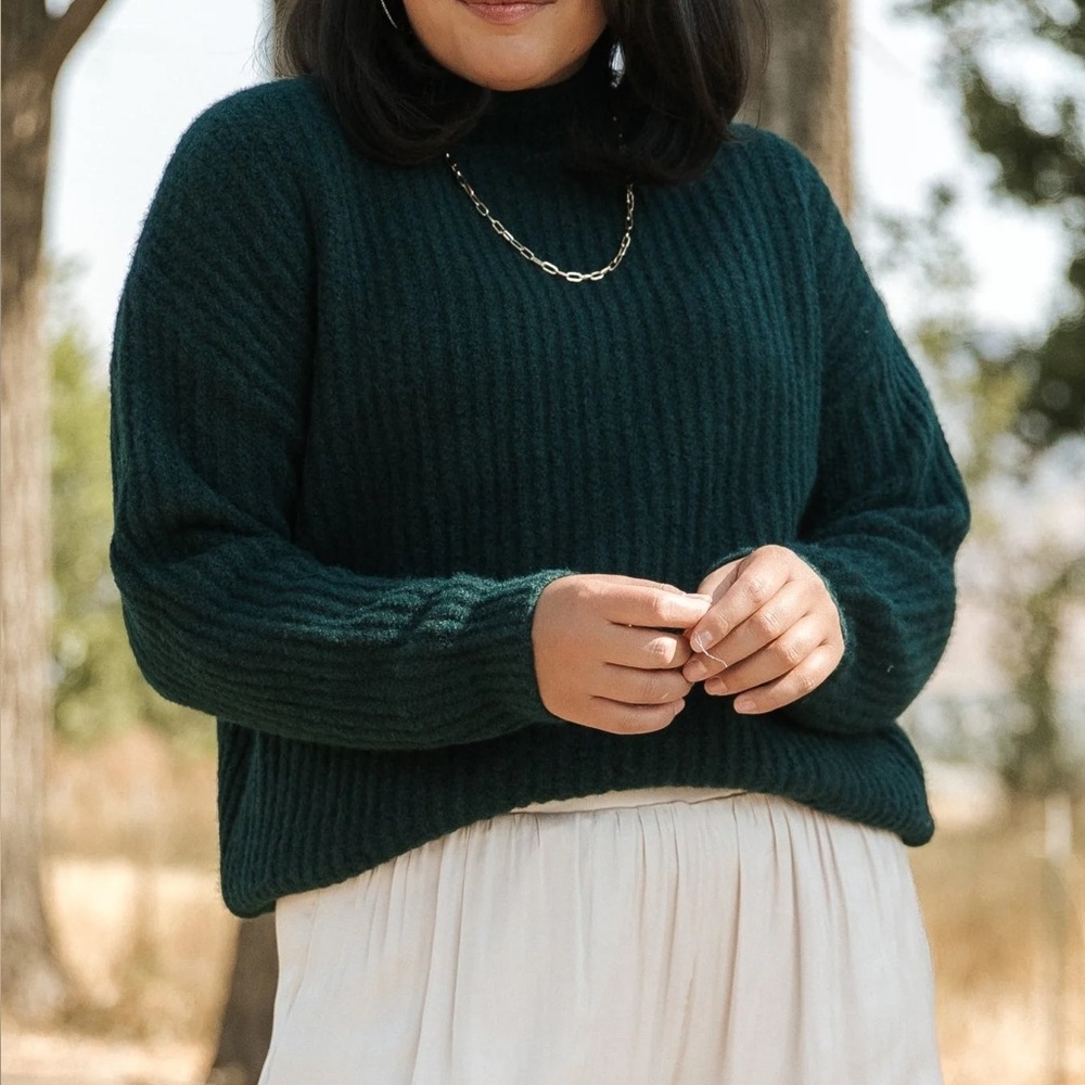 Baltic Born Fallon Sweater in Forest Green Women’s 2X Ribbed‎ Knit Mock Neck